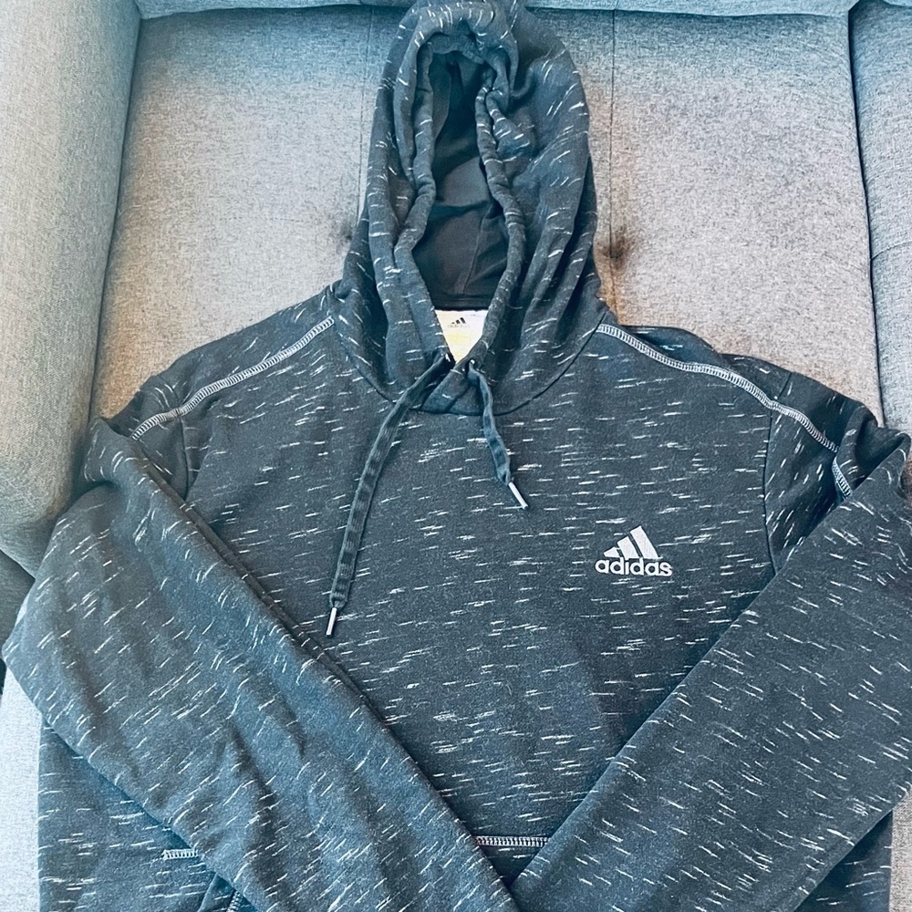 Adidas Mens Large Melange Hoodie - Black and Light Grey
